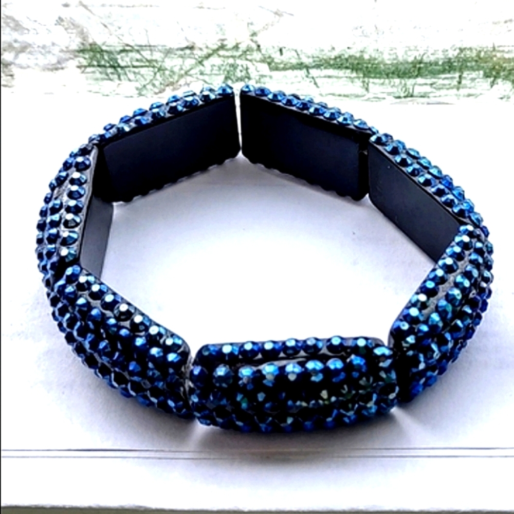 Blue Beaded Sparkly Earrings, Bracelet & Necklace